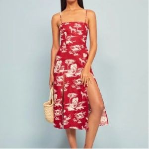 LIKE NEW Reformation 100% Linen Wisconsin Midi Dress in Nairobi Red 0